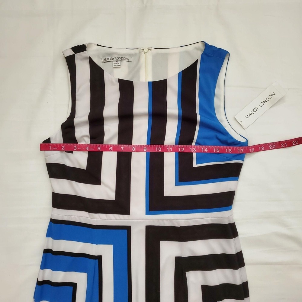 Maggy London Womens Stripe Printed Sleeveless Sheath Jersey Midi Dress Sz 10 NWT - Picture 10 of 14